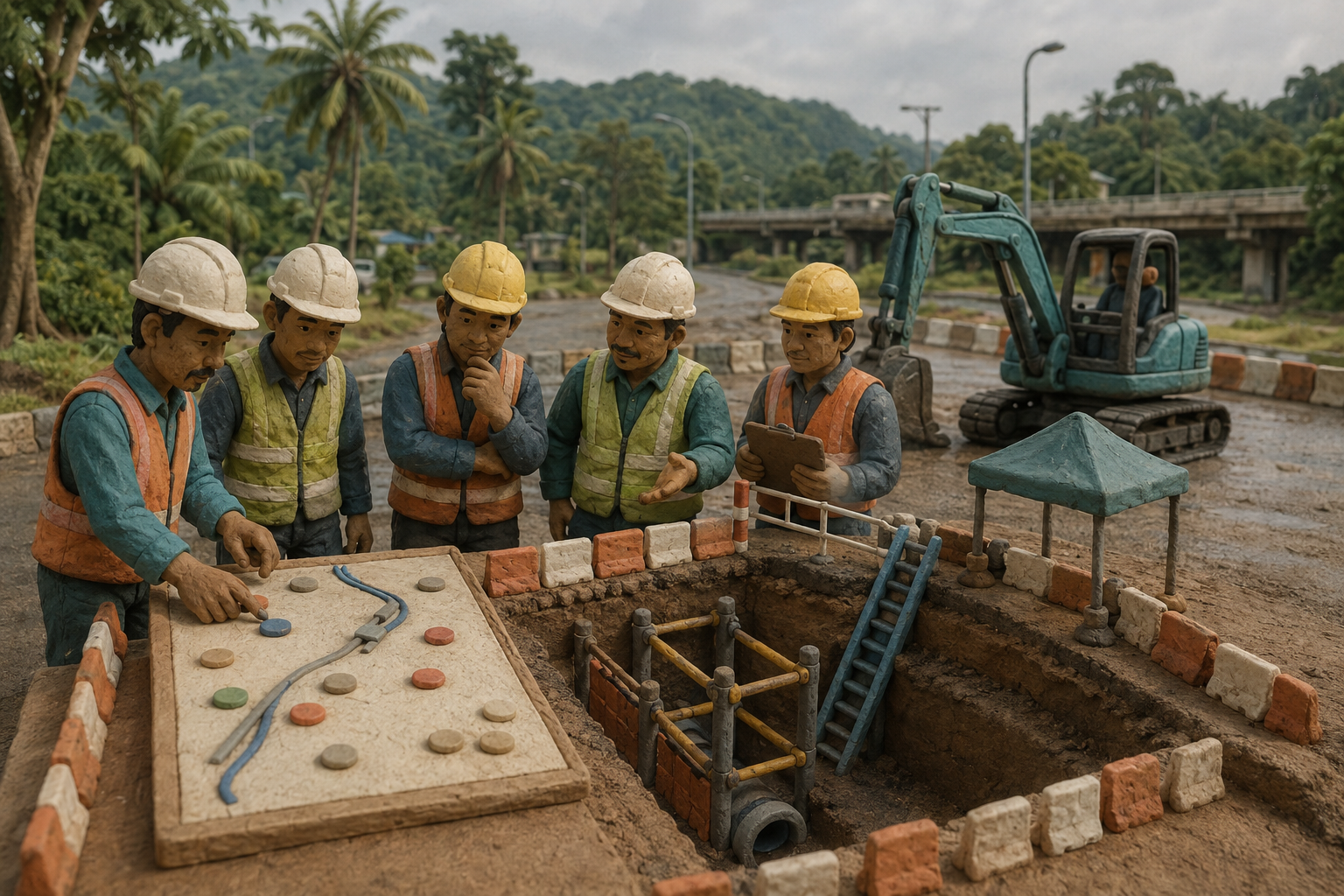 Krew korekan Malaysia merancang peringkat kerja menggunakan model potongan rentas sebelum kerja bermula