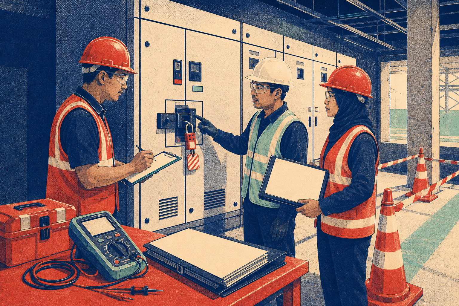Pasukan M&E dan pentauliahan Malaysia mengesahkan pengasingan elektrik sebelum penyerahan
