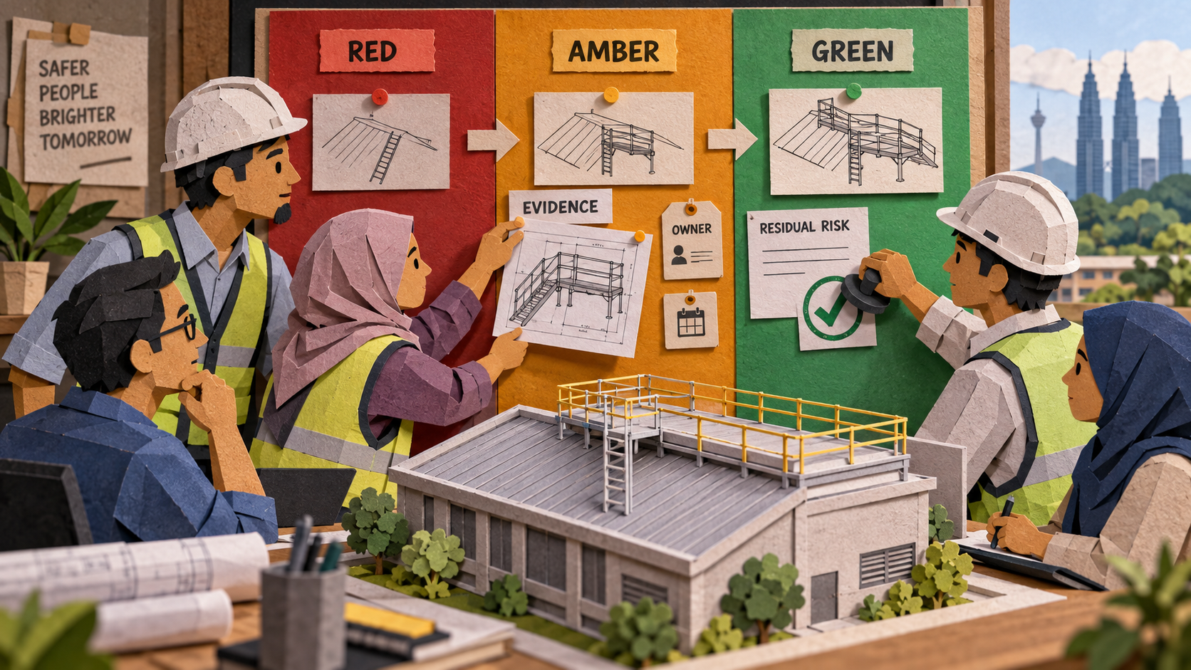 Stop-motion paper theatre of a Malaysian design team evidencing a roof-access change through RAG