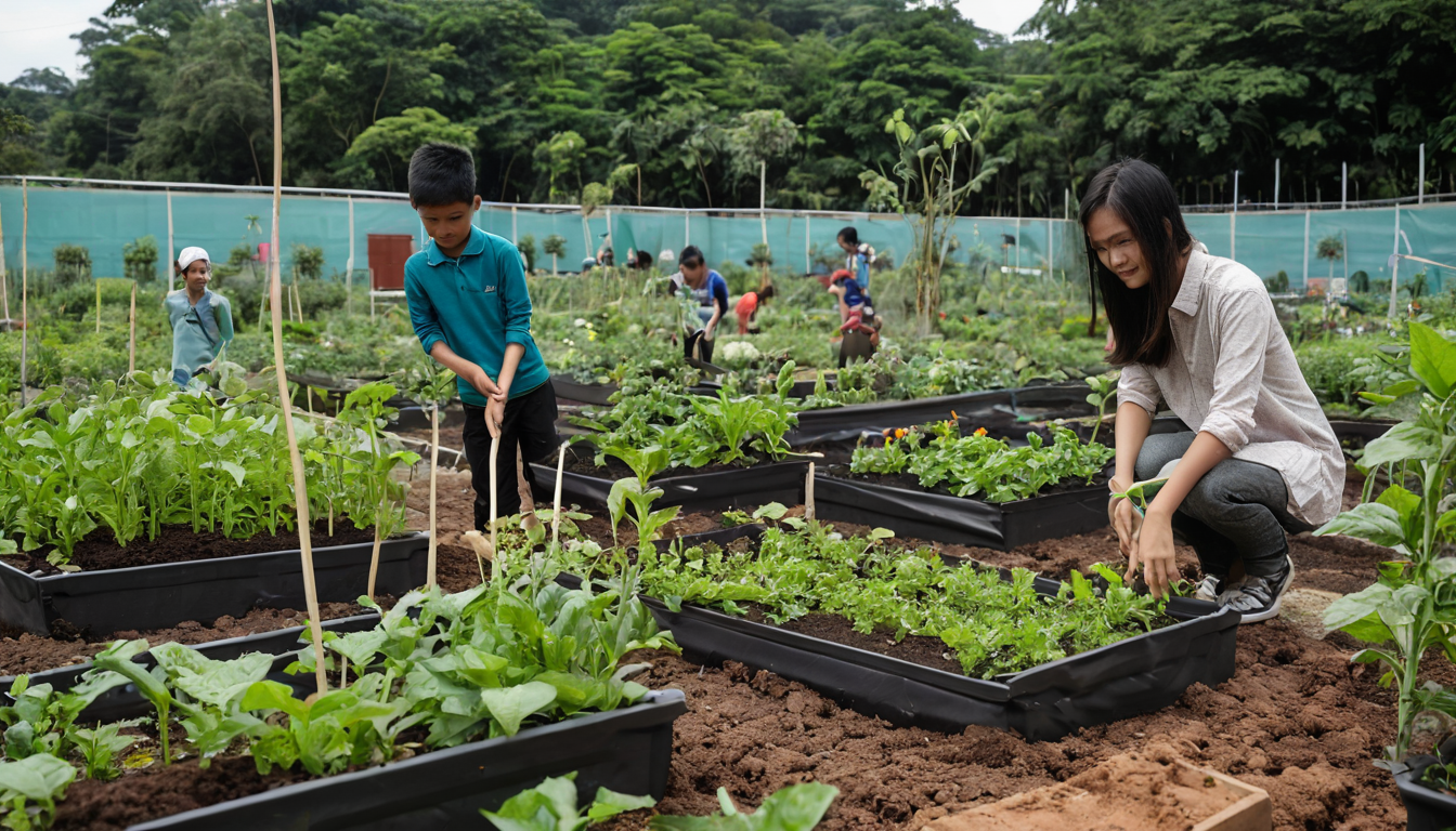 Students and professionals working together on a sustainable project.