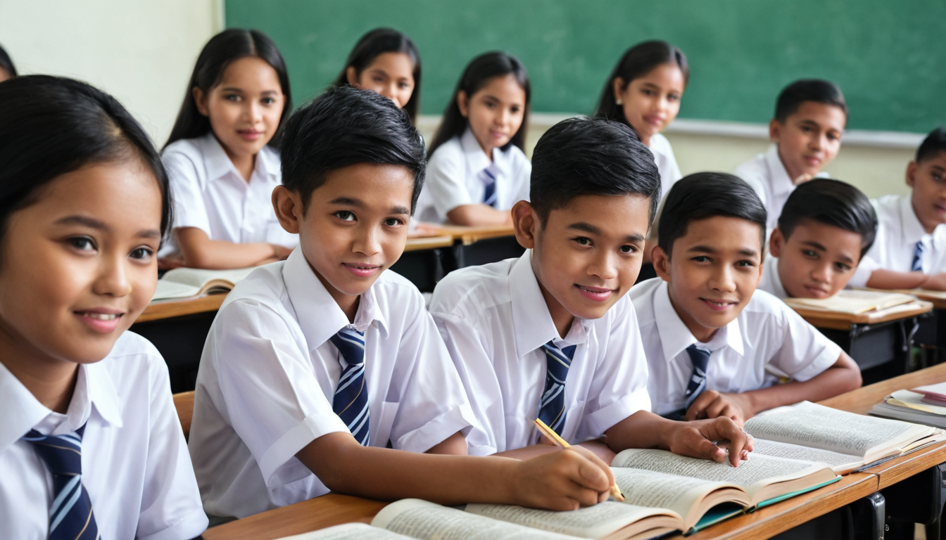 Students learning Malay and English in a classroom