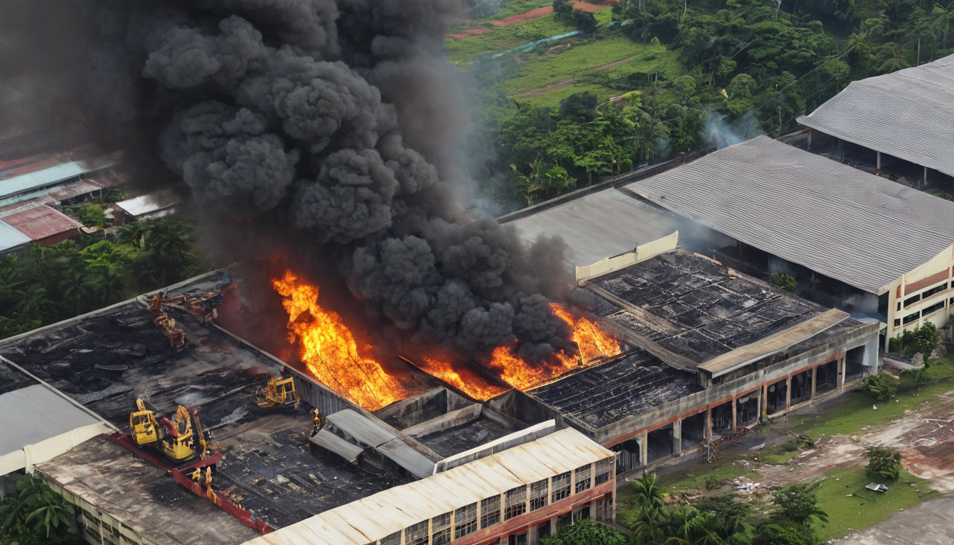 Smoke rising from burning kilangs in Puchand