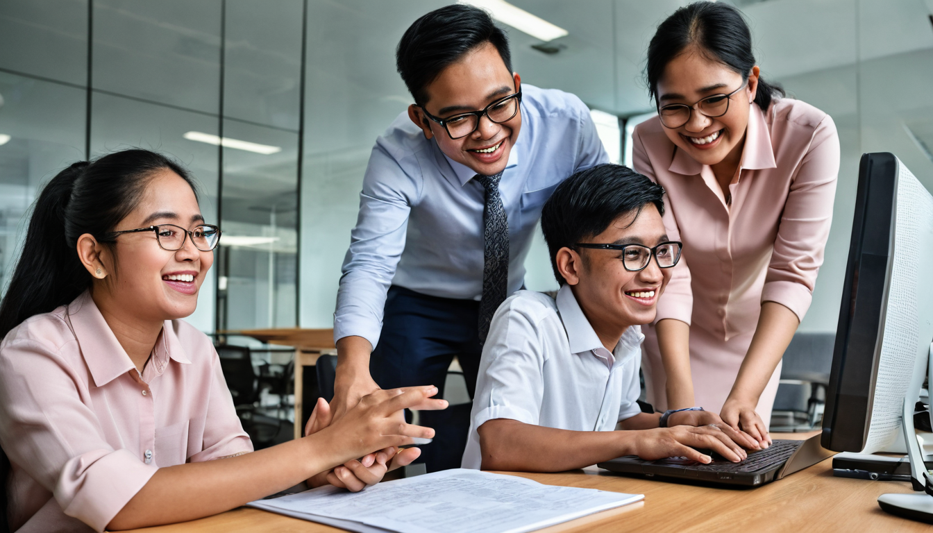 Diverse group of young entrepreneurs with disabilities collaborating in an accessible workspace.