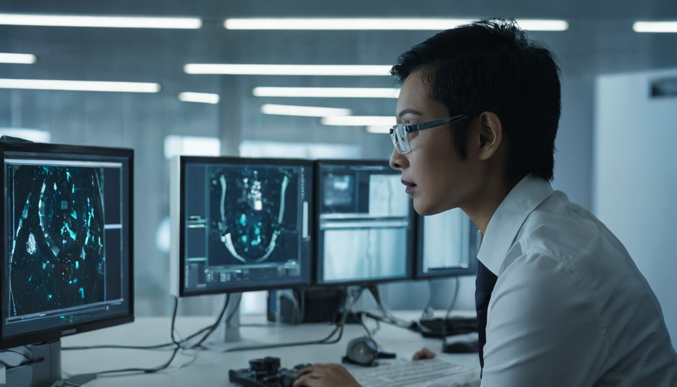 Humans and AI working together in a modern office environment