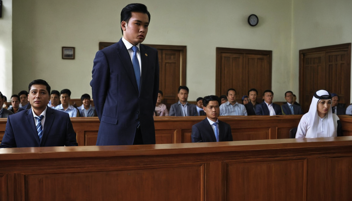 Courtroom scene highlighting the sentencing of a businessman who injured a security guard.