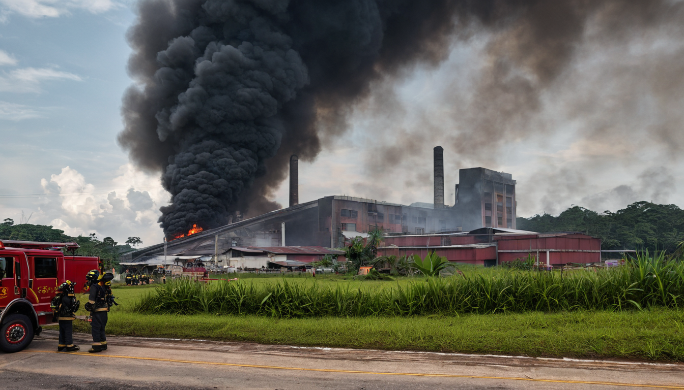 Firefighters responding to a factory fire in Kulim