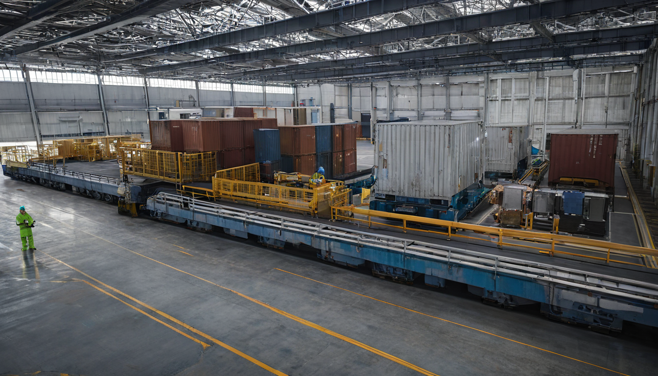 Futuristic cargo terminal with AI scanning technology